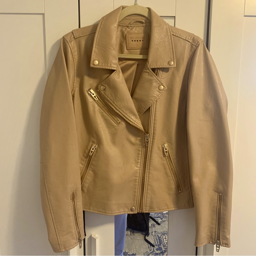 Blank NYC Moto Jacket Beige Gold Hardware